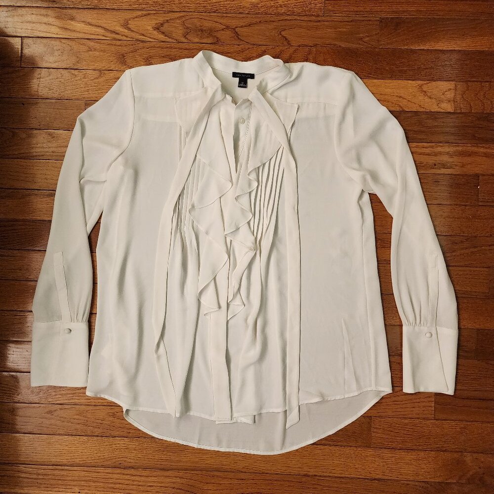 Ann Taylor Ivory Long Sleeve Ruffled Top